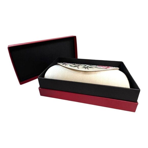 Traska Silk Floral Embroidered Clutch Purse Gold Chain Strap Satin Finish VTG - Picture 2 of 14